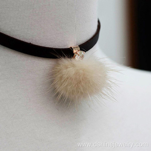 Pom Pom Leather Choker Necklace Statement Choker Necklace